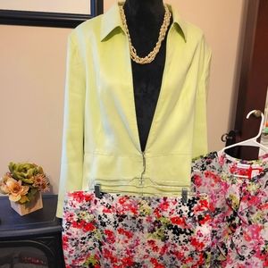 Three piece ensemble...jacket in chamois, blouse with camisole and skirt